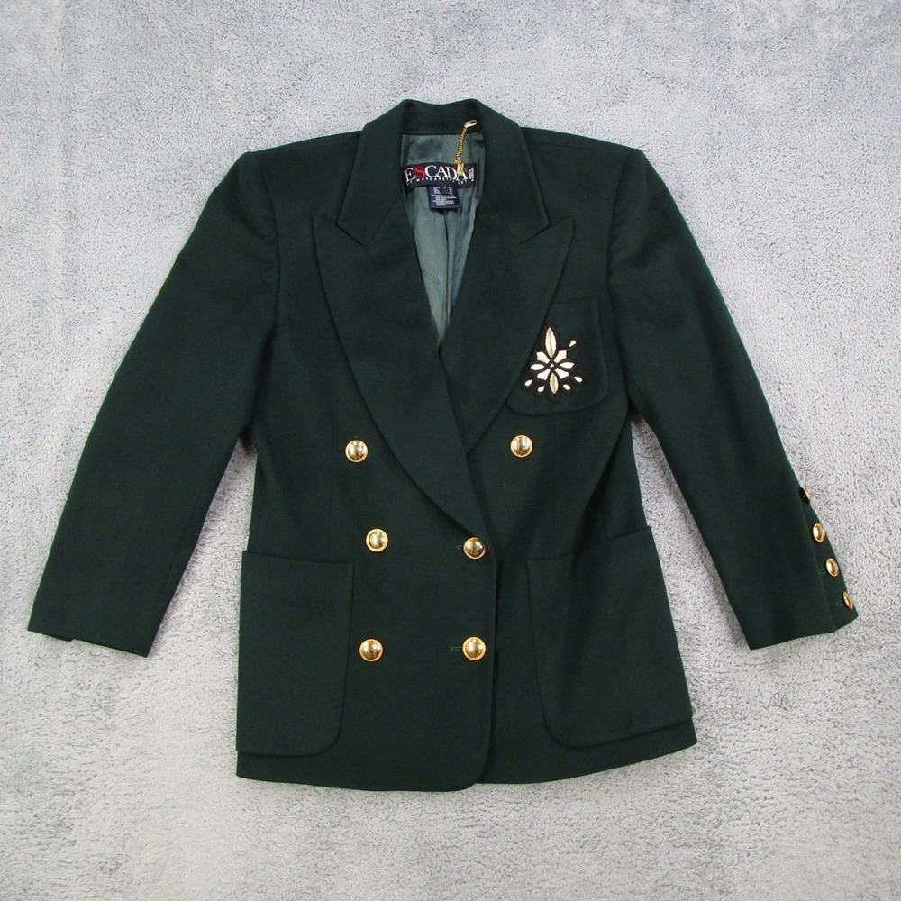 Escada Margaretha Ley Vintage Green Wool Cashmere Blazer Jacket W. Germany 36
